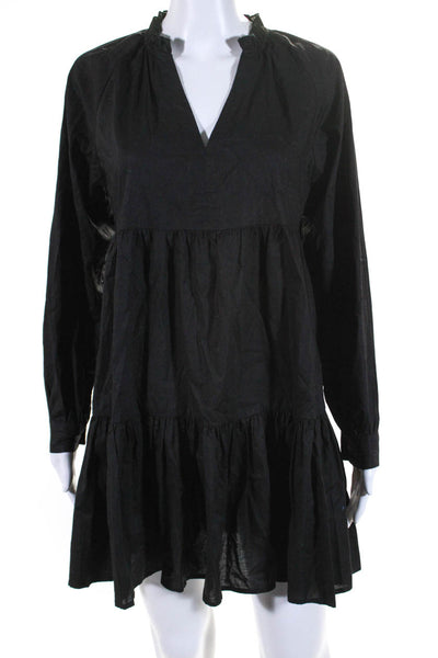 BB Dakota Womens Long Sleeve V Neck Mini Shift Dress Black Cotton Size Small