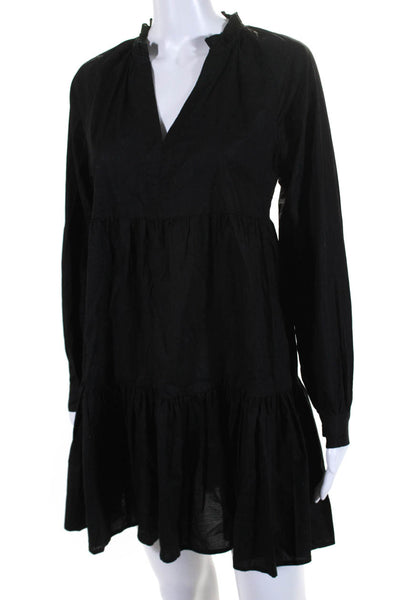BB Dakota Womens Long Sleeve V Neck Mini Shift Dress Black Cotton Size Small