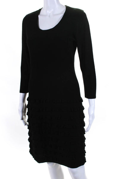 Calvin Klein Womens Long Sleeve Scoop Neck Tiered Ruffled Knit Dress Black Small