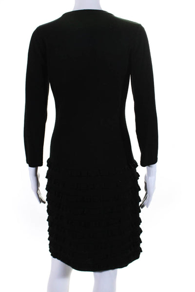 Calvin Klein Womens Long Sleeve Scoop Neck Tiered Ruffled Knit Dress Black Small