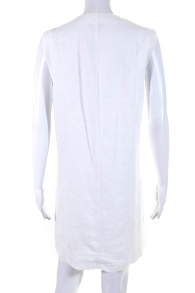 J Crew Women's Round Neck Sleeveless Button Down A-Line Linen Dress White Size L