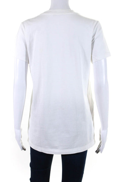 Miu Miu Womens Short Sleeve Crew Neck Embellished Tee Shirt White Cotton Medium