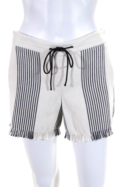 Derek Lam Womens Side Zip Vertical Striped Fringe Shorts White Black Size 0