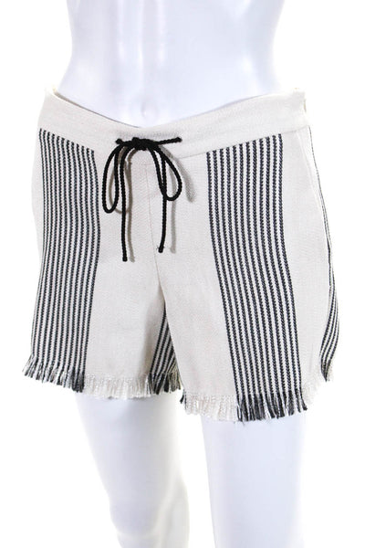 Derek Lam Womens Side Zip Vertical Striped Fringe Shorts White Black Size 0