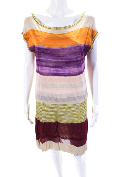 Missoni Orange Label Womens Short Sleeve Striped Knit Dress Brown Pink IT 40