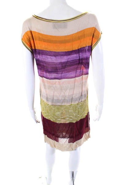 Missoni Orange Label Womens Short Sleeve Striped Knit Dress Brown Pink IT 40