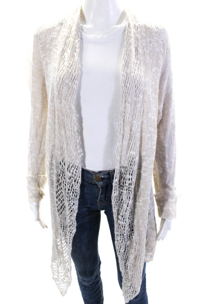 Eileen Fisher Womens Long Sleeve Open Knit Cardigan Sweater Beige Size Large