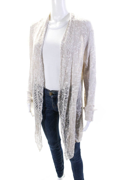 Eileen Fisher Womens Long Sleeve Open Knit Cardigan Sweater Beige Size Large