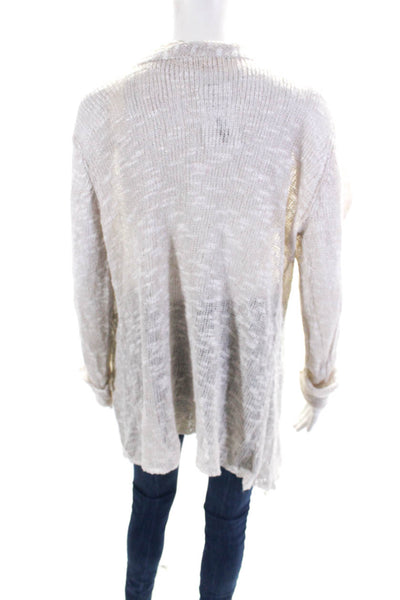 Eileen Fisher Womens Long Sleeve Open Knit Cardigan Sweater Beige Size Large