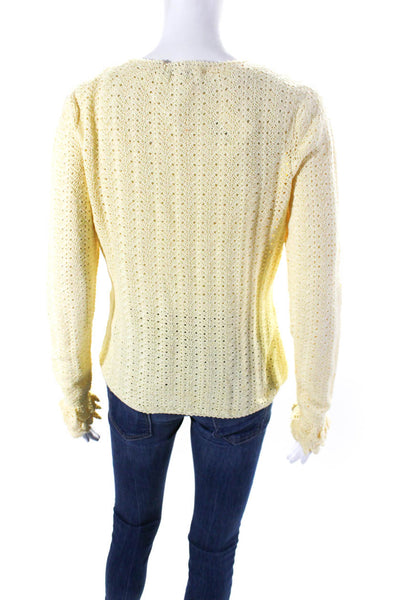 Oscar de la Renta Womens Button Front Open Knit Cardigan Sweater Yellow Large