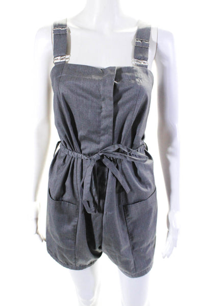 Pete & Greta Womens Gray Square Neck Sleeveless Overalls Size 6