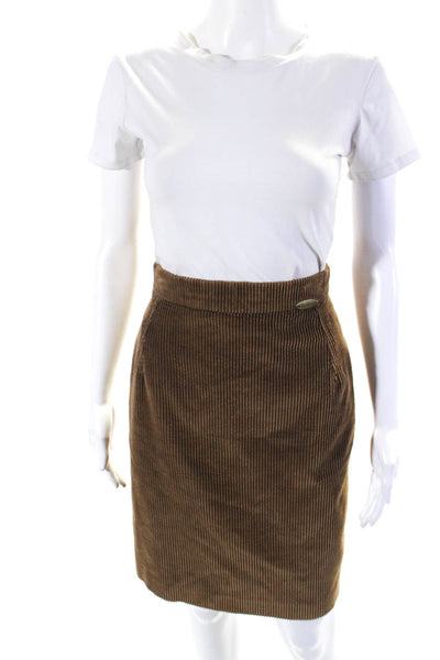 Giesswein Womens Brown Cotton Corduroy Lined Knee Length Pencil Skirt Size 38