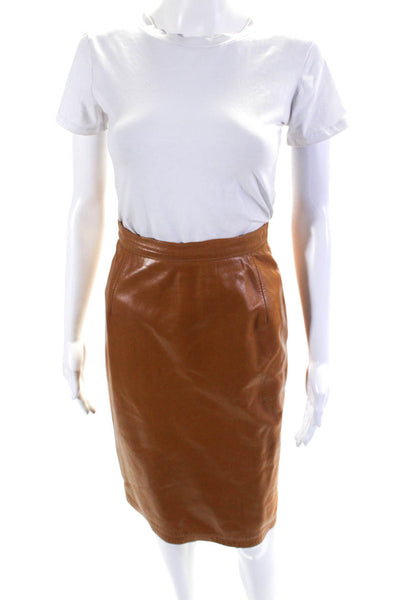 Maxima Women's Snap Button Closure Leather Midi Skirt Camel Size 6