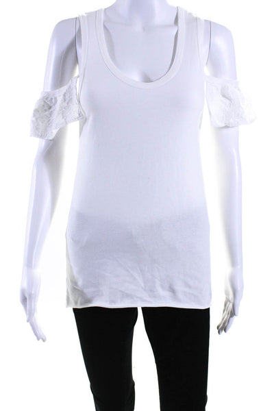 See by Chloe Women's Scoop Neck Cold Shoulder Lace Trim Blouse White Size 34