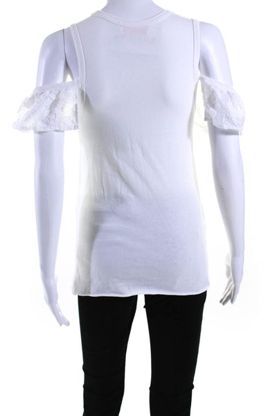 See by Chloe Women's Scoop Neck Cold Shoulder Lace Trim Blouse White Size 34
