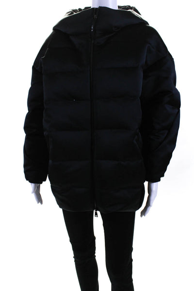 Ahirain Womens Front Zip Hooded Oversized Down Quilted Jacket Black Size XS