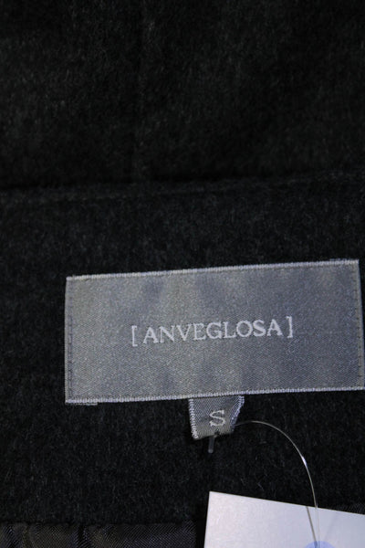 Anveglosa Womens Button Front Crew Neck Leather Trim Coat Gray Wool Size Small