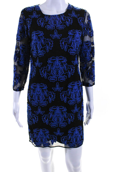 Sachin & Babi Womens Embroidered Floral Mesh Zipped Midi Dress Blue Size S