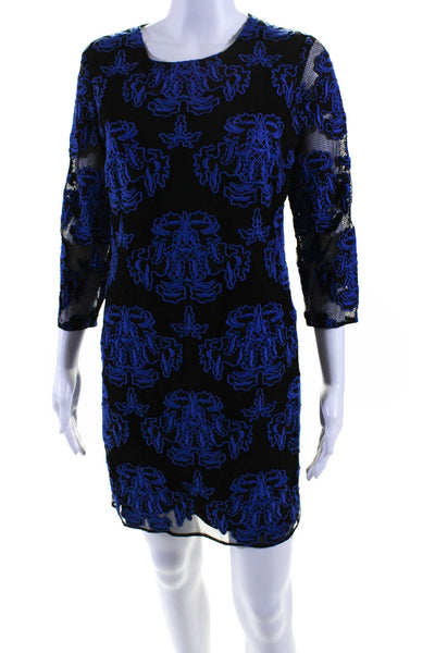 Sachin & Babi Womens Embroidered Floral Mesh Zipped Midi Dress Blue Size S