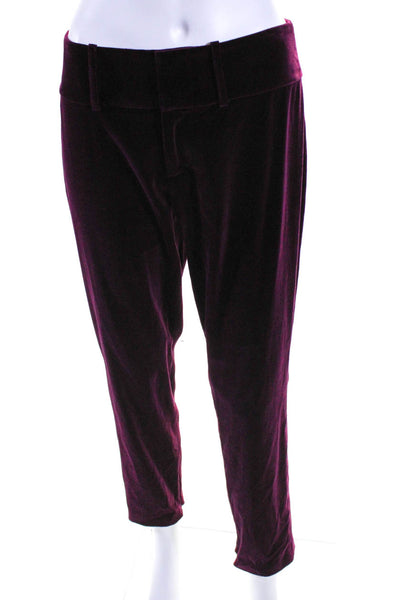 Alice + Olivia Womens Velour Hook & Eye Zipped Tapered Dress Pants Purple Size 4