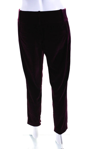 Alice + Olivia Womens Velour Hook & Eye Zipped Tapered Dress Pants Purple Size 4