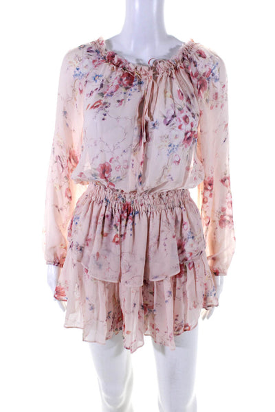 Love Shack Fancy Womens Silk Floral Print Ruffled Hem Blouson Dress Pink Size S