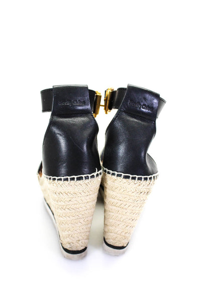 See by Chloe Womens Leather Ankle Strap Wedge Heel Espadrilles Black Size 10US