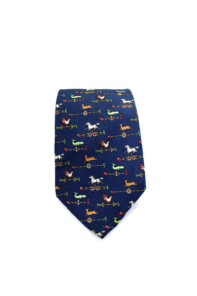 Salvatore Ferragamo Mens Silk Rooster Graphic Print Classic Tie Blue Size OS