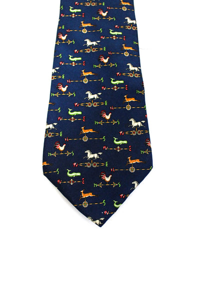 Salvatore Ferragamo Mens Silk Rooster Graphic Print Classic Tie Blue Size OS