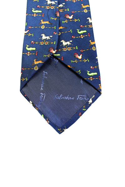 Salvatore Ferragamo Mens Silk Rooster Graphic Print Classic Tie Blue Size OS