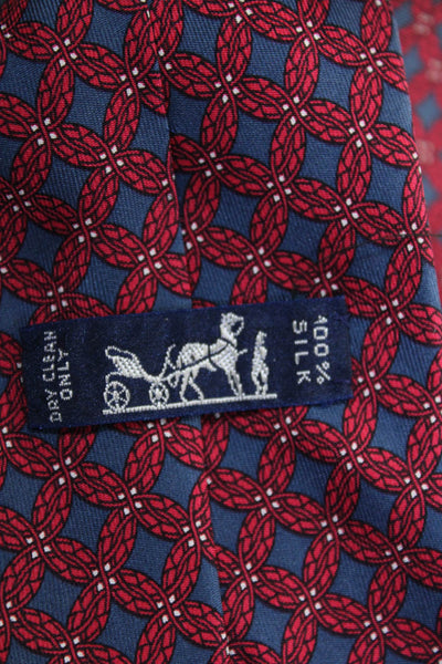 Hermes Mens Silk Geometric Diamond Print Classic Length Neck Tie Red Size OS