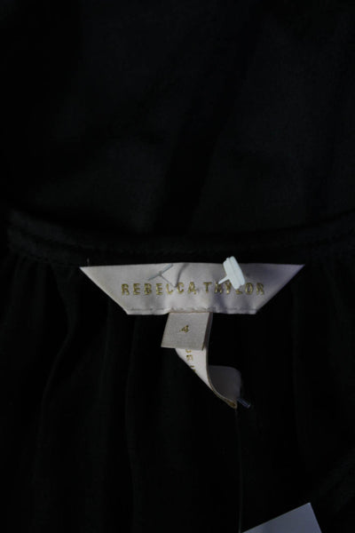 Rebecca Taylor Womens Silk V-Neck Buttoned Long Sleeve Blouse Black Size 4