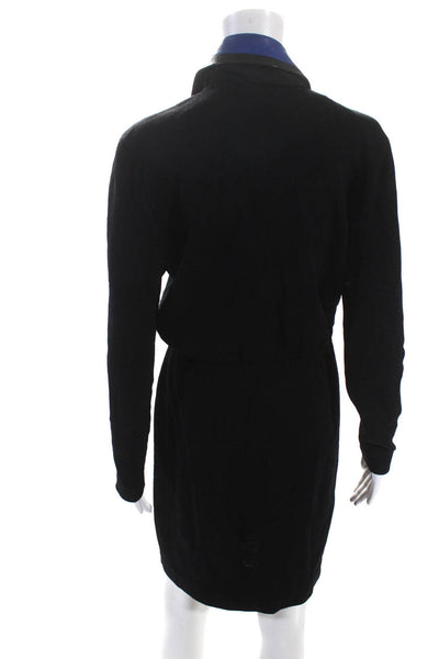 St. John By Marie Gray Womens V Neck A Line Sweater Dress Black Blue Size 8