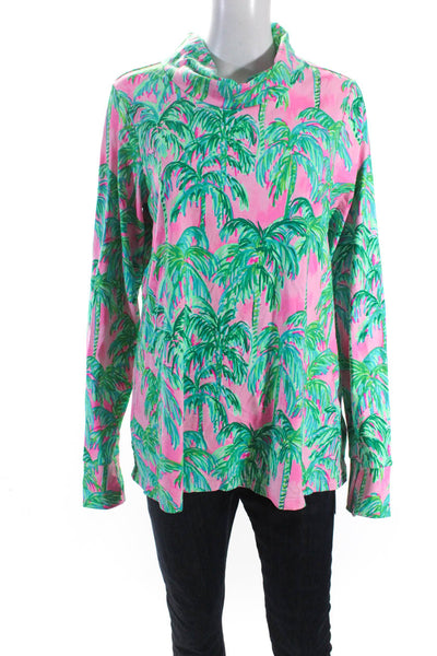 Lilly Pulitzer Womens Palm Tree Print Turtleneck Blouse Pink Green Size Large