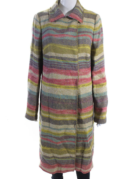 Akris Punto Womens Linen Crew Neck Button Down Coat Multi Colored Size 12