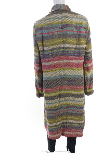 Akris Punto Womens Linen Crew Neck Button Down Coat Multi Colored Size 12