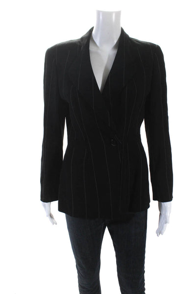 Giorgio Armani Le Collezioni Womens  Pinstriped Blazer Black Wool Size 12