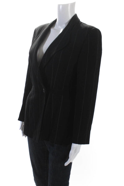 Giorgio Armani Le Collezioni Womens  Pinstriped Blazer Black Wool Size 12