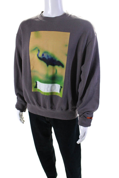 Heron Preston Mens Cotton Graphic Long Sleeve Pullover Sweatshirt Brown Size L