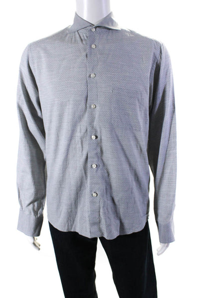 Eton Mens Cotton Spotted Print Buttoned Long Sleeve Collared Top Gray Size M