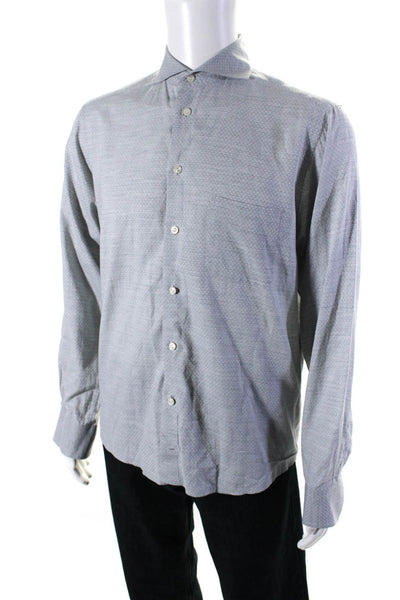 Eton Mens Cotton Spotted Print Buttoned Long Sleeve Collared Top Gray Size M