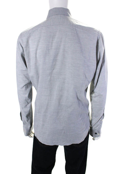 Eton Mens Cotton Spotted Print Buttoned Long Sleeve Collared Top Gray Size M