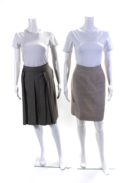 Brooks Brothers Womens Zip Closure Pleated Front Midi Work Skirt Tan Size 6 Lot