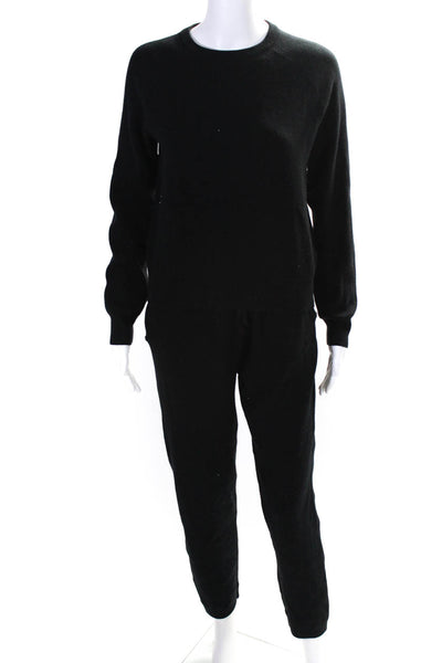 Monrow Womens Crew Neck Pullover Sweat Suit Black Size Extra Small