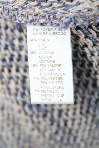 Halston Heritage Womens Linen Striped Print Knitted Cardigan Vest Purple Size M