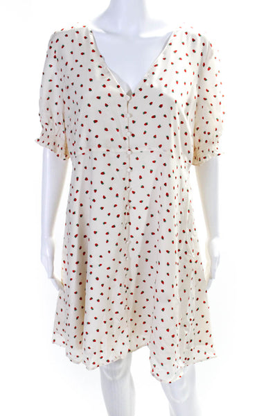 Madewell Womens Silk Graphic Print Zipped Short Sleeve Dress Beige Size 14