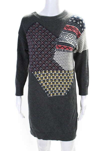 & Other Stories Womens Patchwork Long Sleeve Shift Sweater Dress Gray Size XS