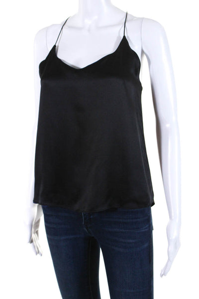 Maison De Papillon Womens Reversible Racerback Cami Tank Top Black Blue Silk XS