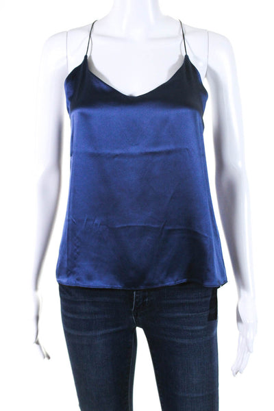 Maison De Papillon Womens Reversible Racerback Cami Tank Top Black Blue Silk XS