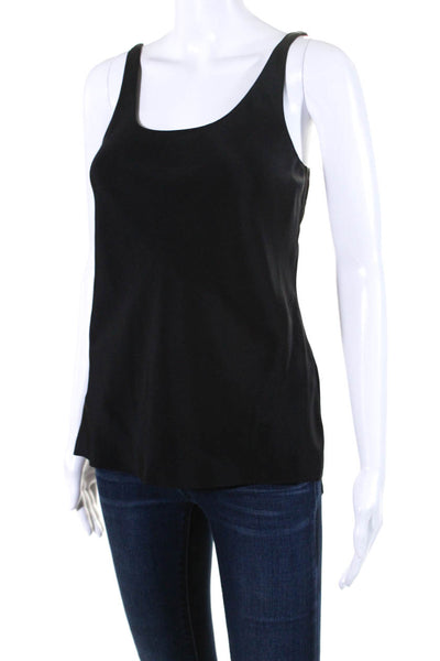 Tibi Womens Scoop Neck Spaghetti Strap Crepe De Chine Cami Tank Top Black Size 0